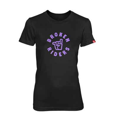 Broken Riders womens parma violet logo black bamboo tee